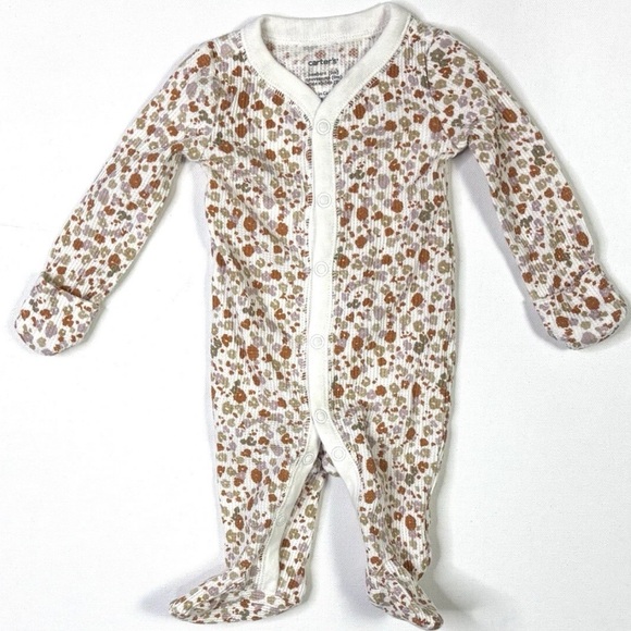 Carter's Other - Carter's White and Brown Floral Kids Snap Footie